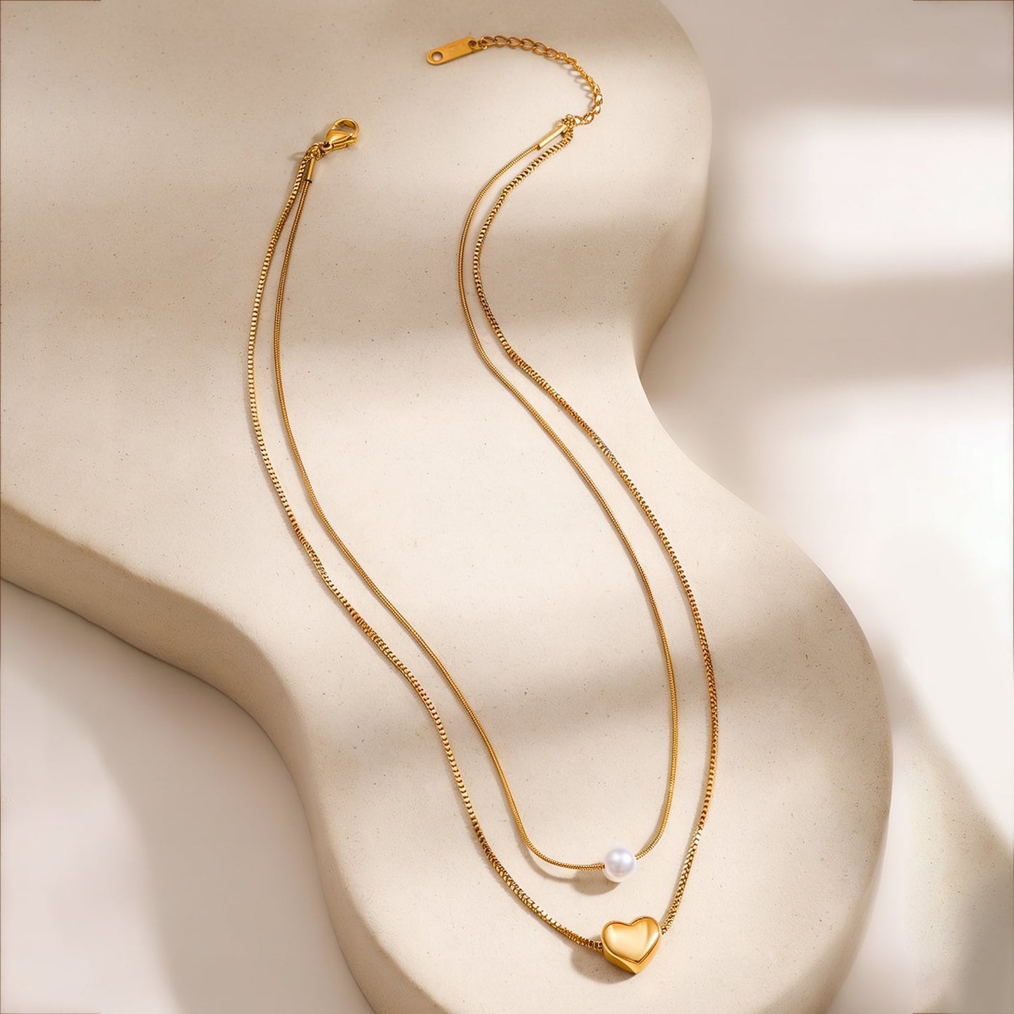 Demi Fine 18K Gold Plated Stainless Steel Heart & Pearl Layered Necklace