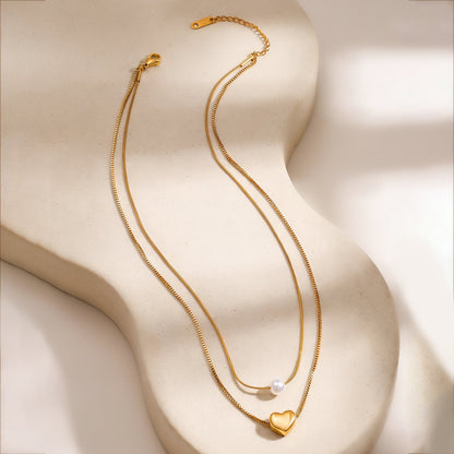 Demi Fine 18K Gold Plated Stainless Steel Heart & Pearl Layered Necklace
