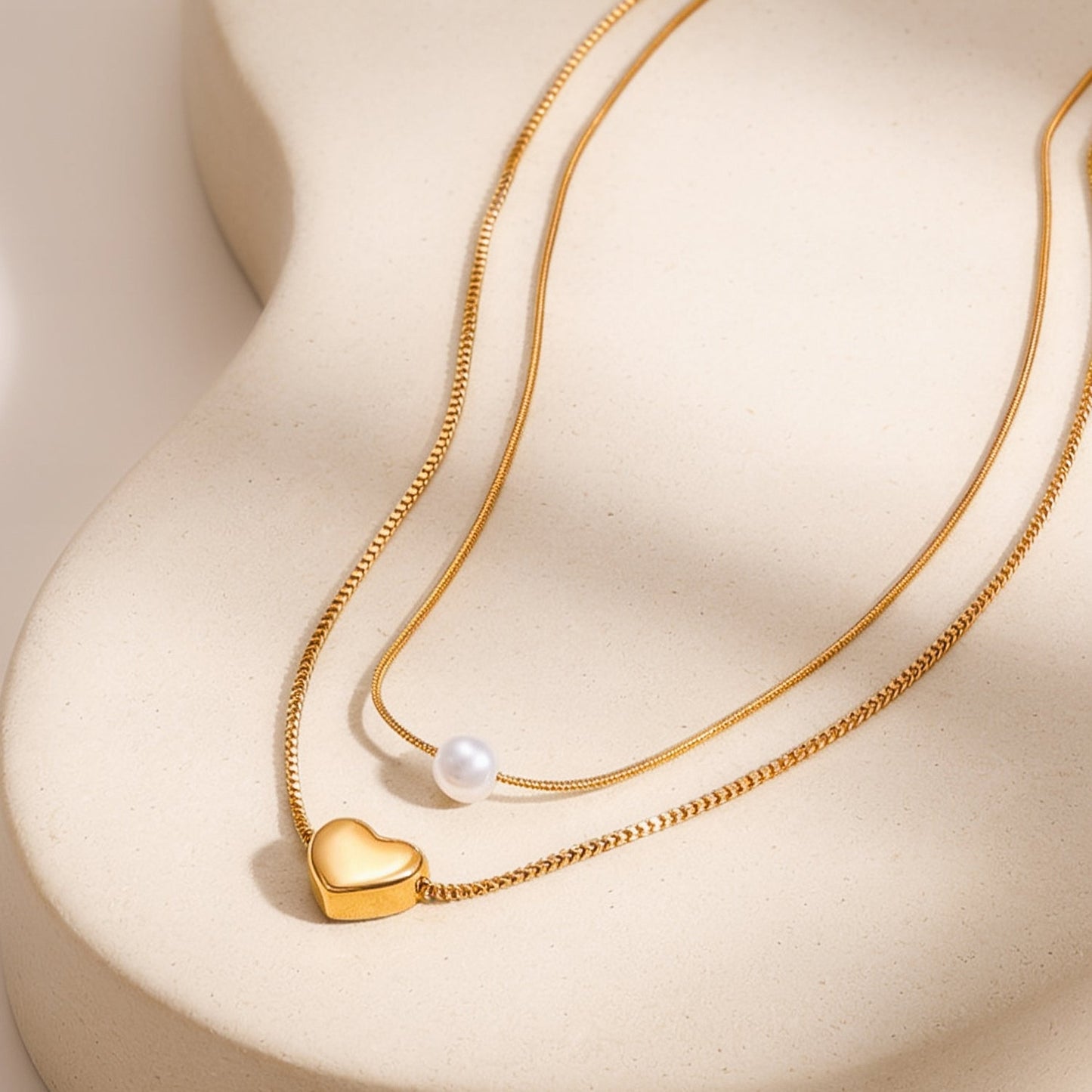 Demi Fine 18K Gold Plated Stainless Steel Heart & Pearl Layered Necklace