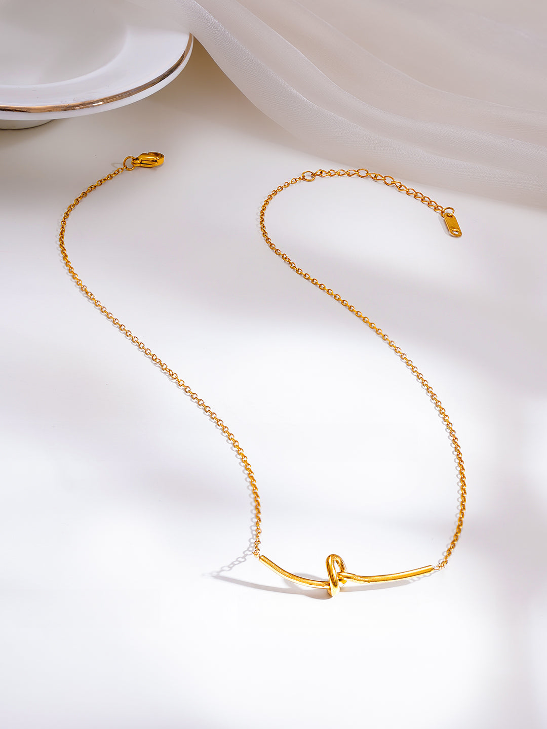 Demi Fine 18K Gold Plated Stainless Steel Minimal Knot Bar Necklace