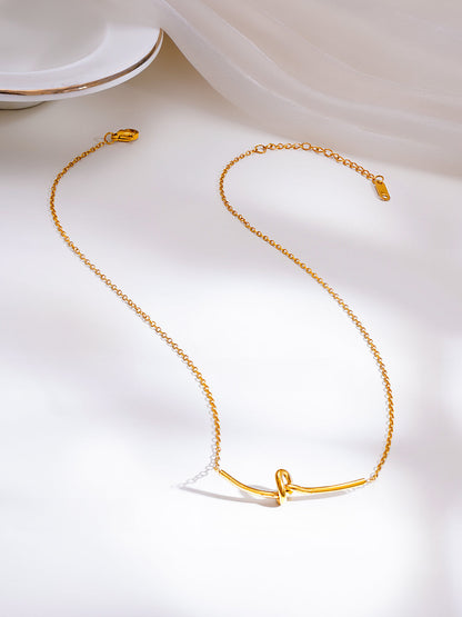 Demi Fine 18K Gold Plated Stainless Steel Minimal Knot Bar Necklace