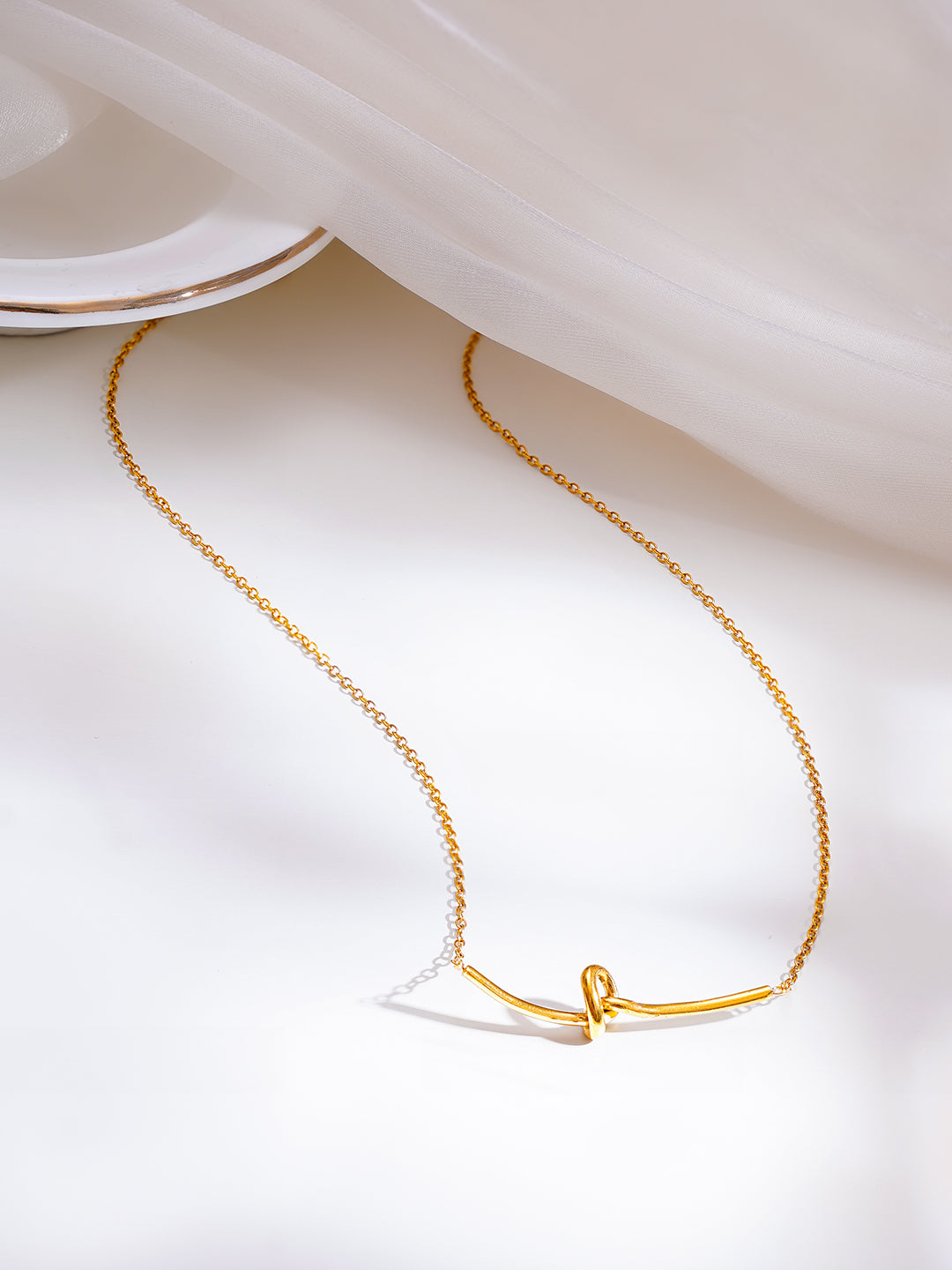 Demi Fine 18K Gold Plated Stainless Steel Minimal Knot Bar Necklace