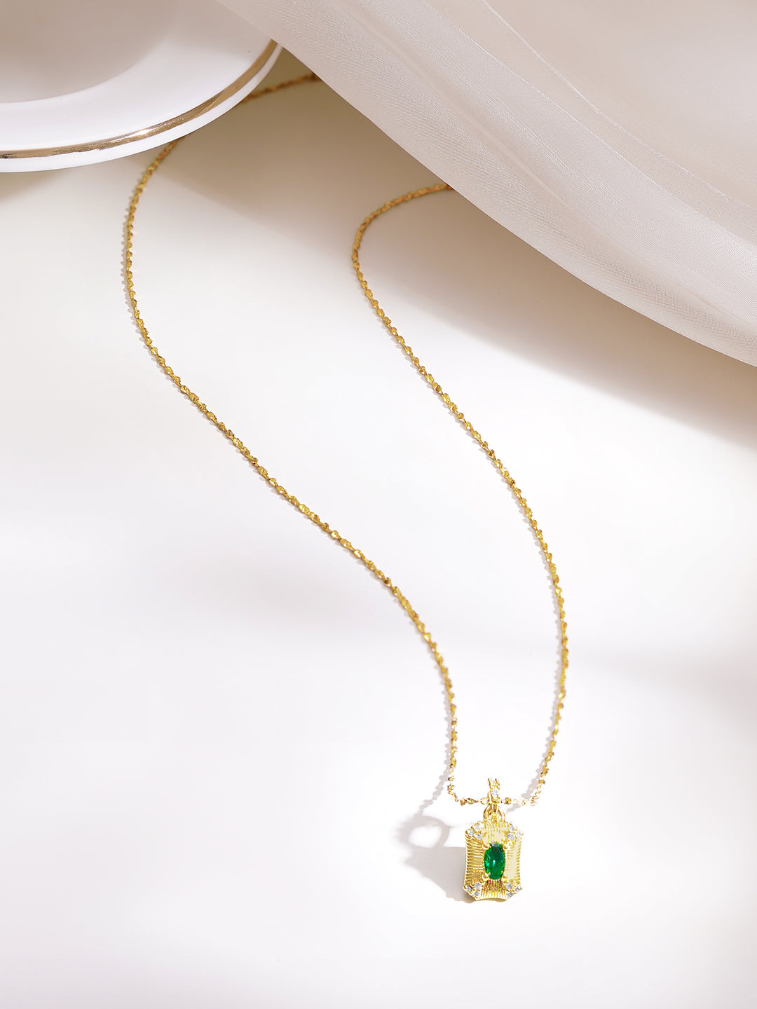 Demi Fine 18K Gold Plated Stainless Steel Green Crystal Pendant Necklace