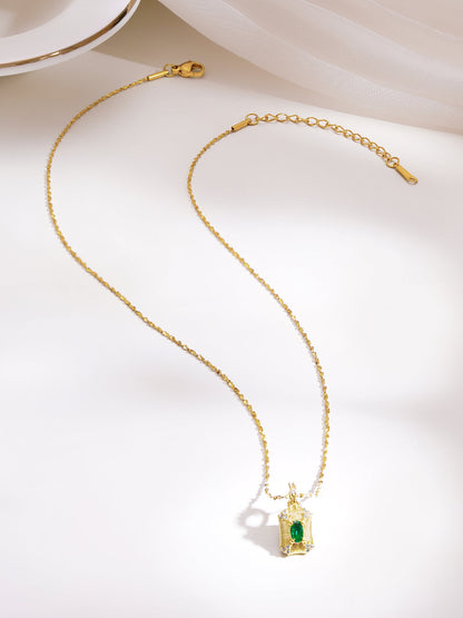Demi Fine 18K Gold Plated Stainless Steel Green Crystal Pendant Necklace