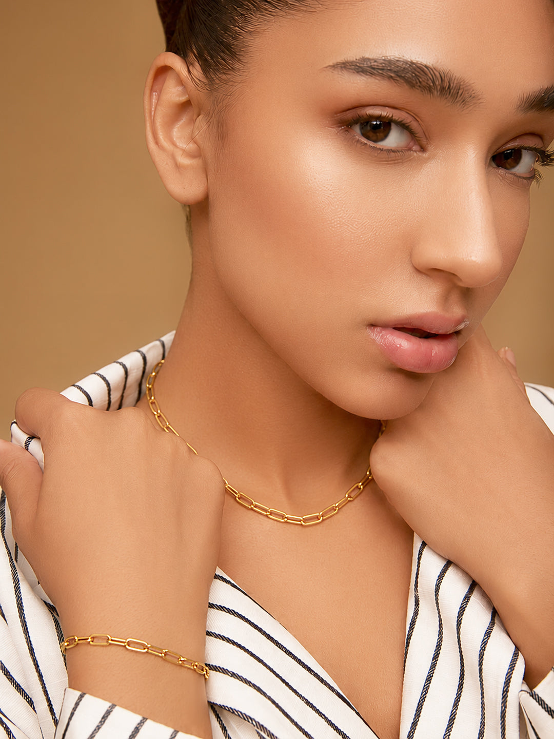 Demi Fine 18K Gold Plated Stainless Steel Paperclip Necklace & Bracelet Set