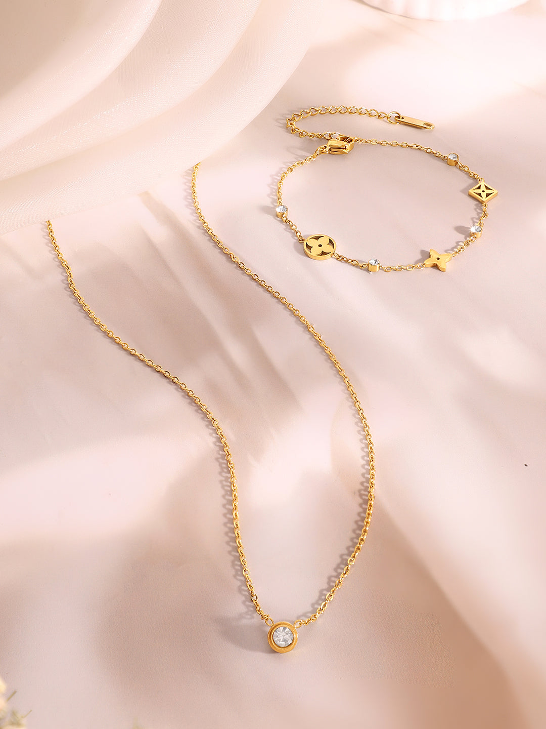 Demi Fine 18K Gold Plated Stainless Steel Crystal Necklace & Bracelet Set