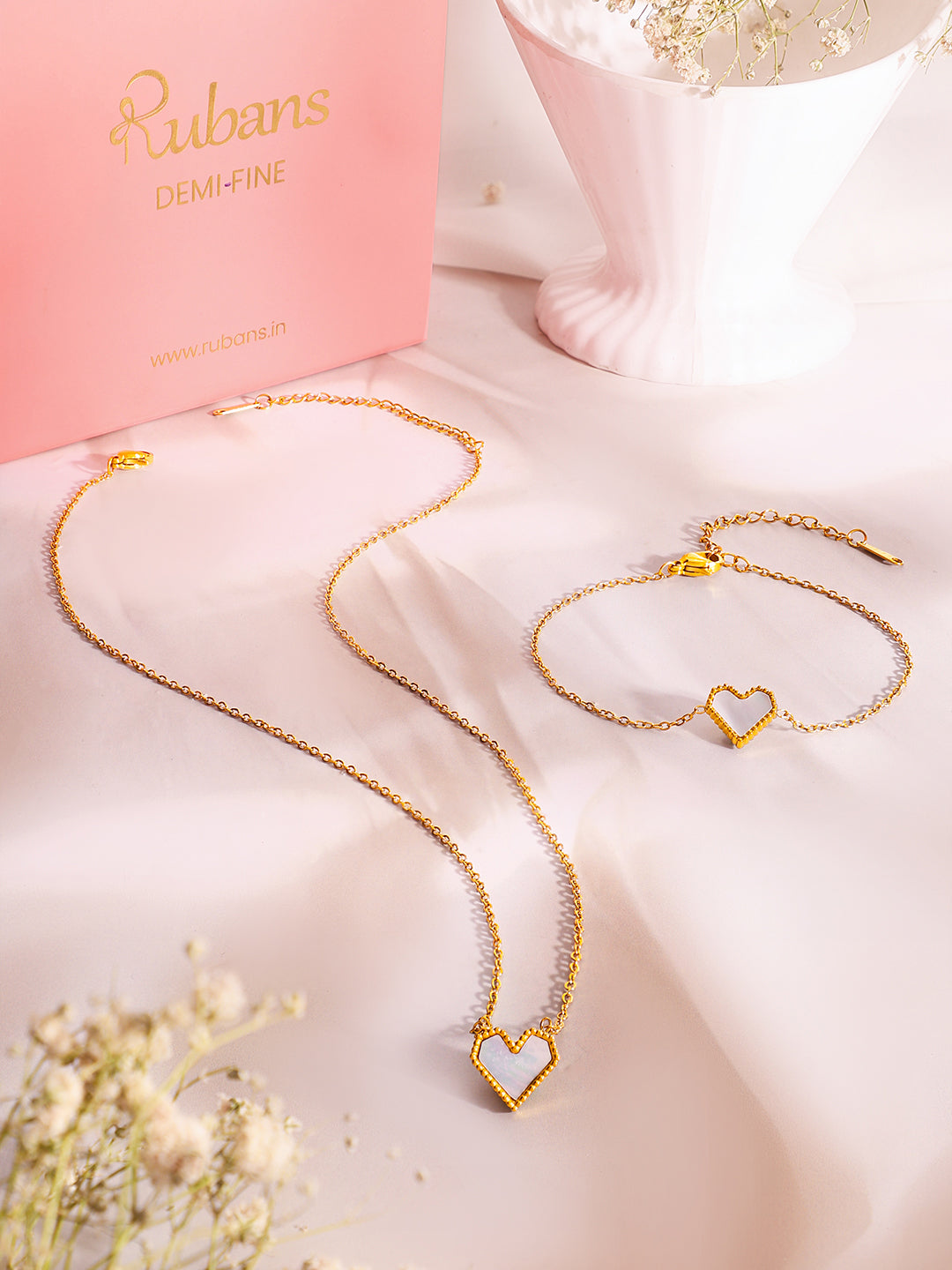 Demi Fine 18k Gold Plated Stainless Steel Heart Pendant & Bracelet Set