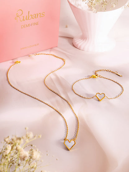 Demi Fine 18k Gold Plated Stainless Steel Heart Pendant & Bracelet Set
