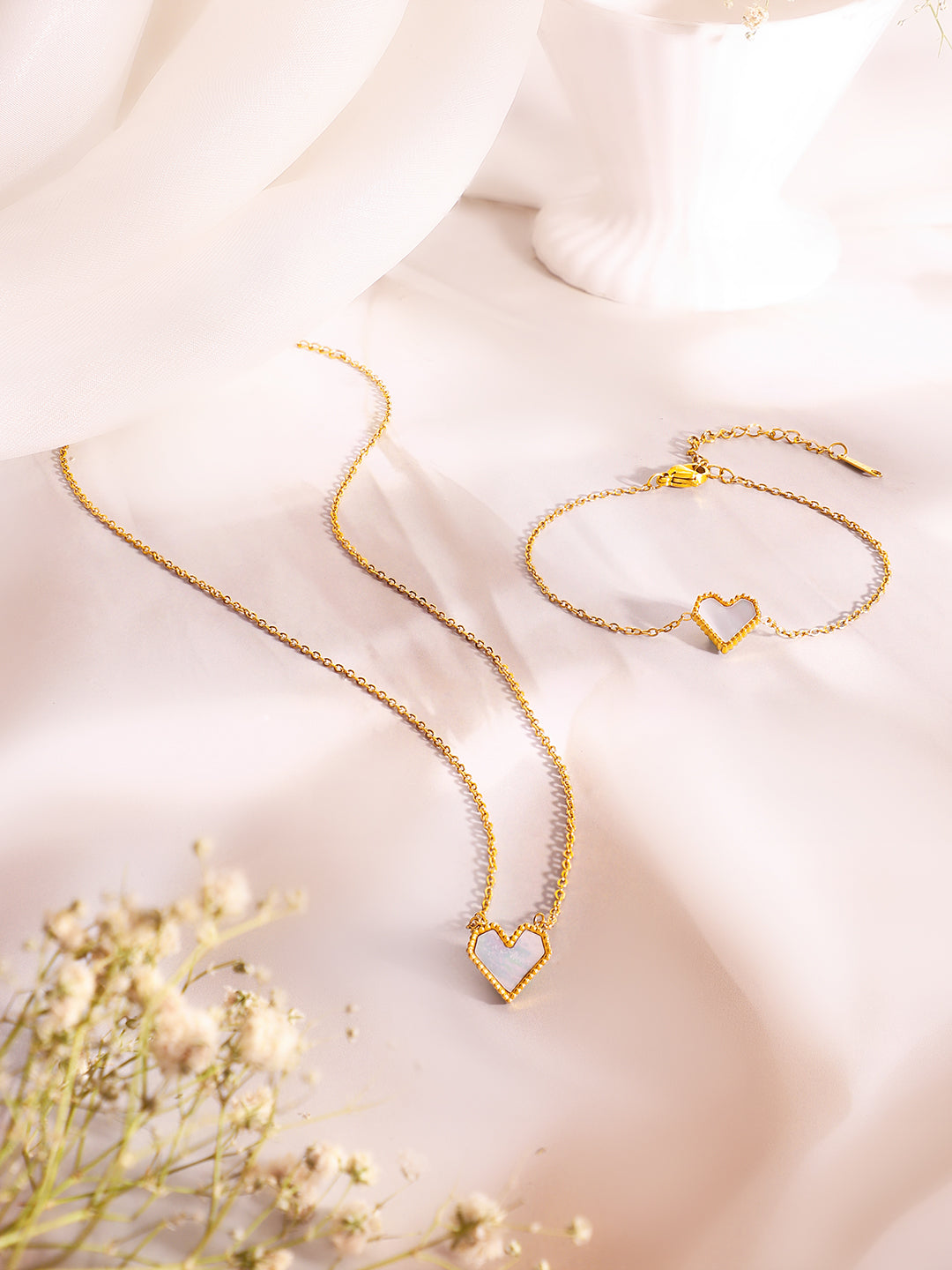 Demi Fine 18k Gold Plated Stainless Steel Heart Pendant & Bracelet Set