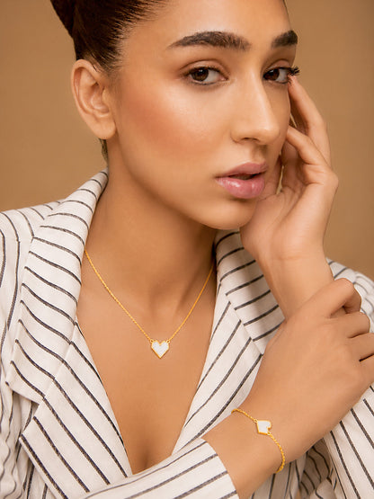 Demi Fine 18k Gold Plated Stainless Steel Heart Pendant & Bracelet Set