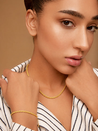 Demi Fine 18k Gold Plated Stainless Steel Twisted Rope Chain & Bracelet Set