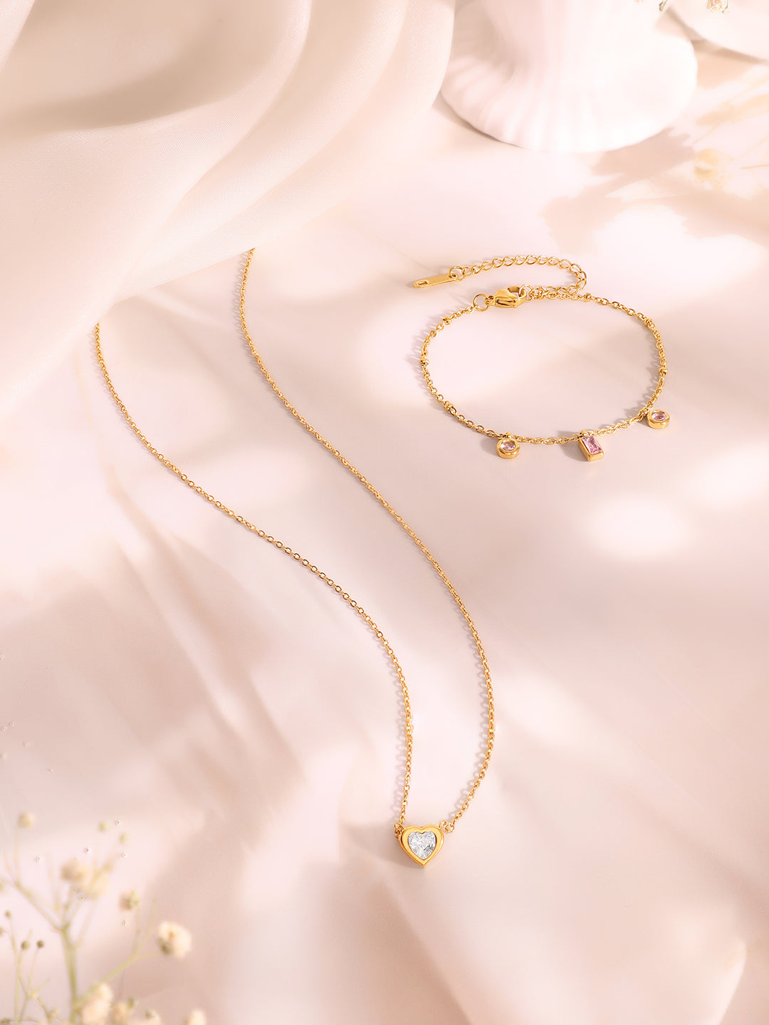 Demi Fine 18k Gold Plated Stainless Steel Crystal Charm Necklace & Bracelet  Set
