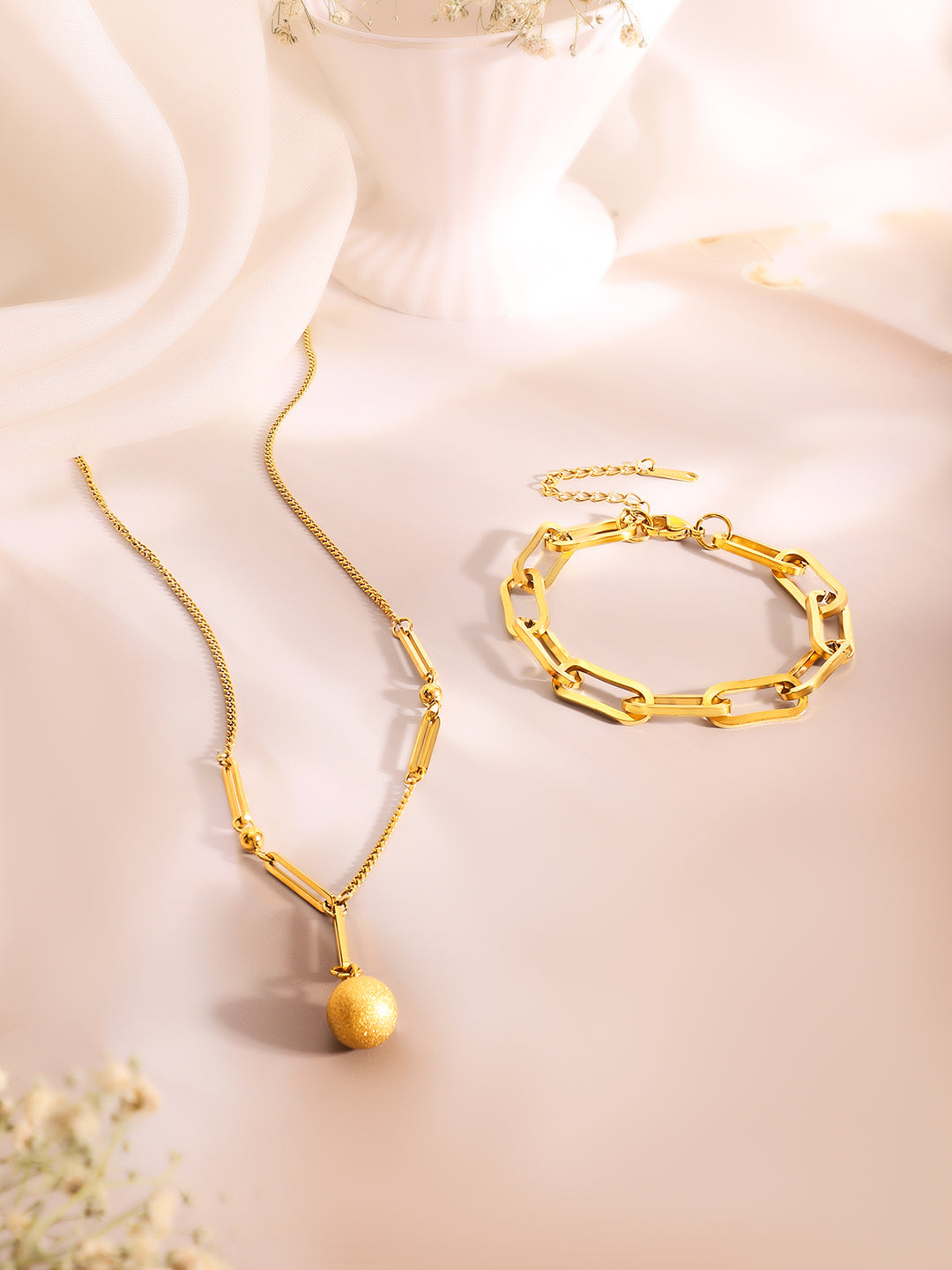 Demi Fine 18k Gold Plated Stainless Steel Paperclip Necklace & Bracelet Set