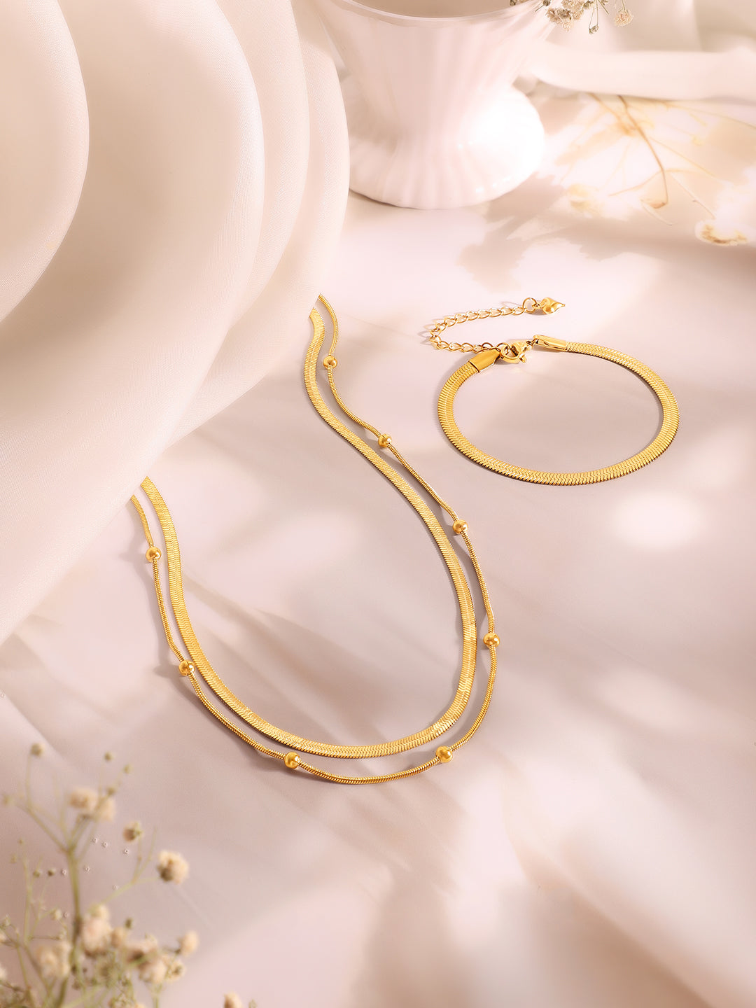 Demi Fine 18k Gold Plated Stainless Steel Snake Design Necklace & Bracelet  Set