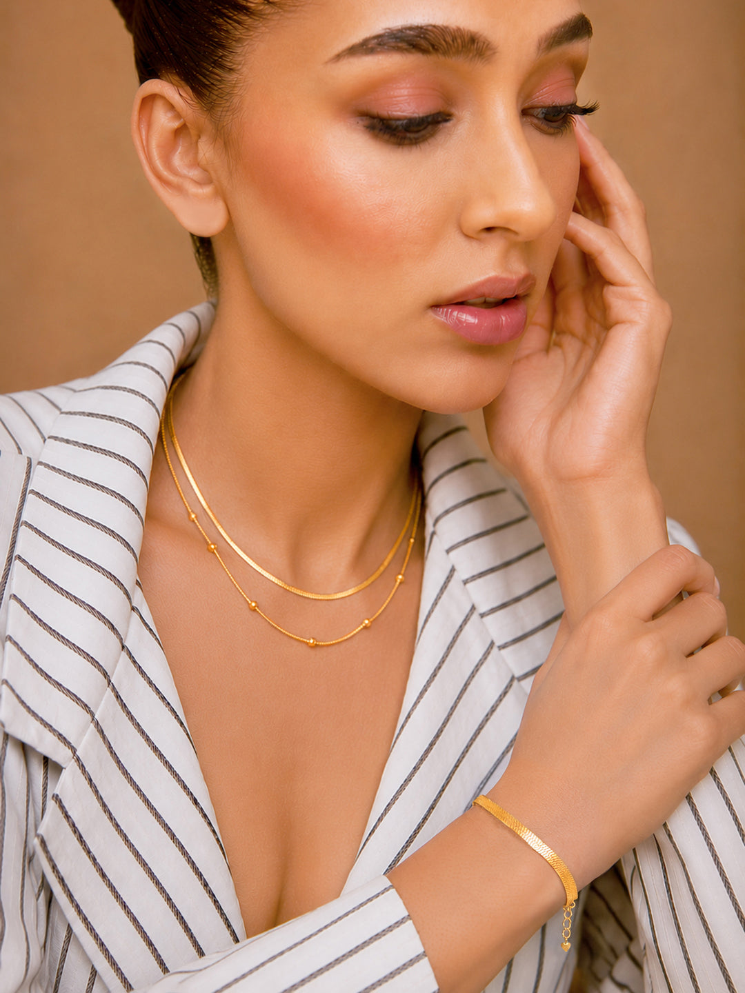 Demi Fine 18k Gold Plated Stainless Steel Snake Design Necklace & Bracelet  Set