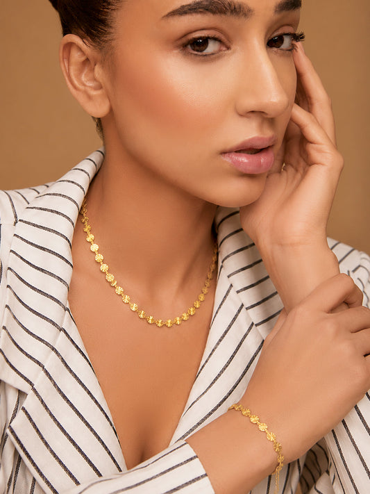 Demi Fine 18k Gold Plated Stainless Steel Textured Necklace & Bracelet Set