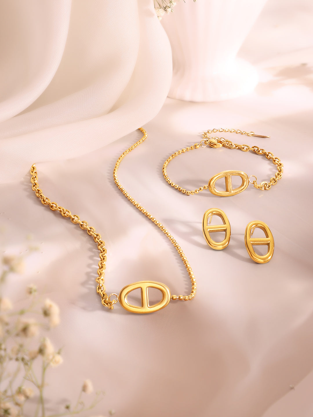Demi Fine 18k Gold Plated Stainless Steel Loop Design Combo Set