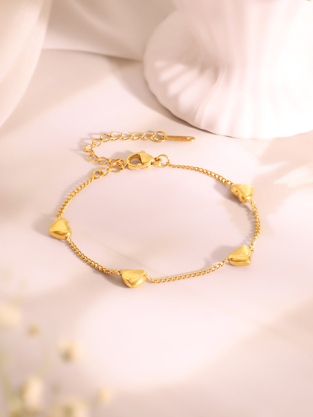 Demi Fine 18k Gold Plated Stainless Steel Minimal Ball Pendant Paired With Heart Charm Bracelet Set