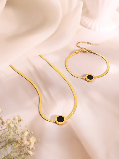 Demi Fine 18k Gold Plated Stainless Steel Black Enamel Necklace & Bracelet Set