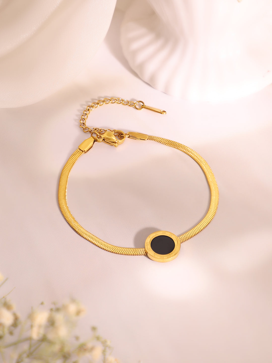 Demi Fine 18k Gold Plated Stainless Steel Black Enamel Necklace & Bracelet Set
