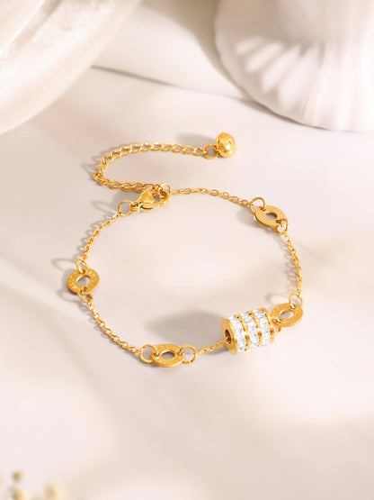 Demi Fine 18k Gold Plated Stainless Steel Coin Charm Bracelet Paired With Crystal Necklace Set