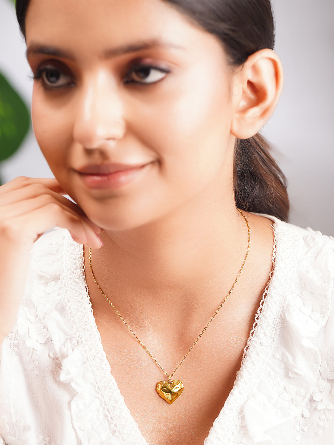 Demi Fine 18K Gold Plated Stainless steel Hammered Heart Pendant Necklace