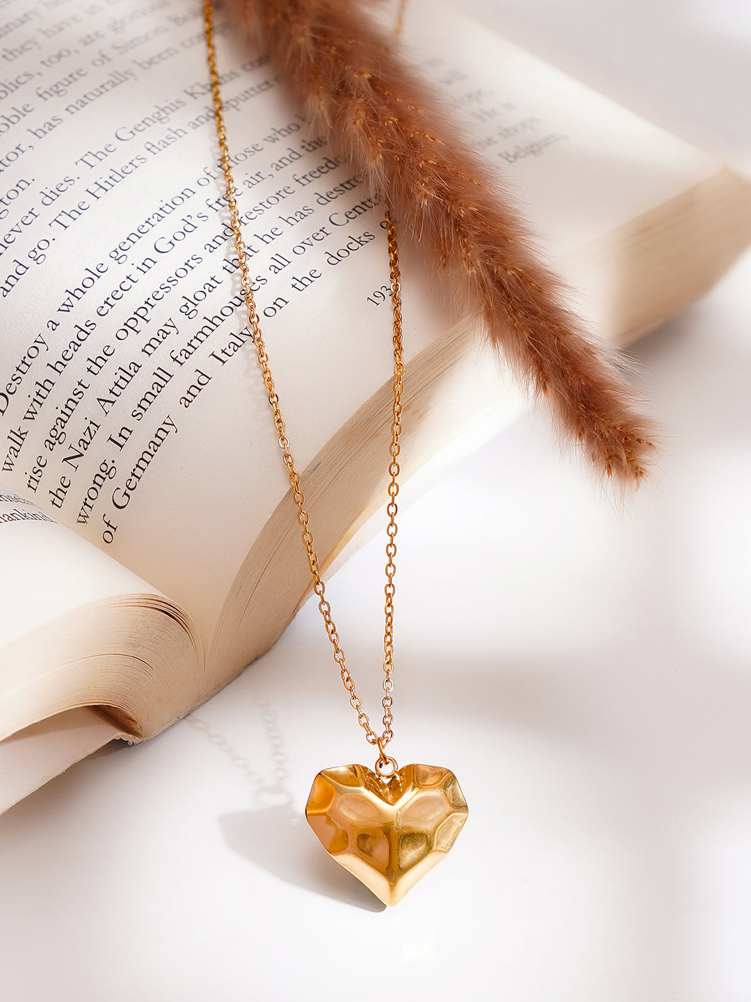 Demi Fine 18K Gold Plated Stainless steel Hammered Heart Pendant Necklace