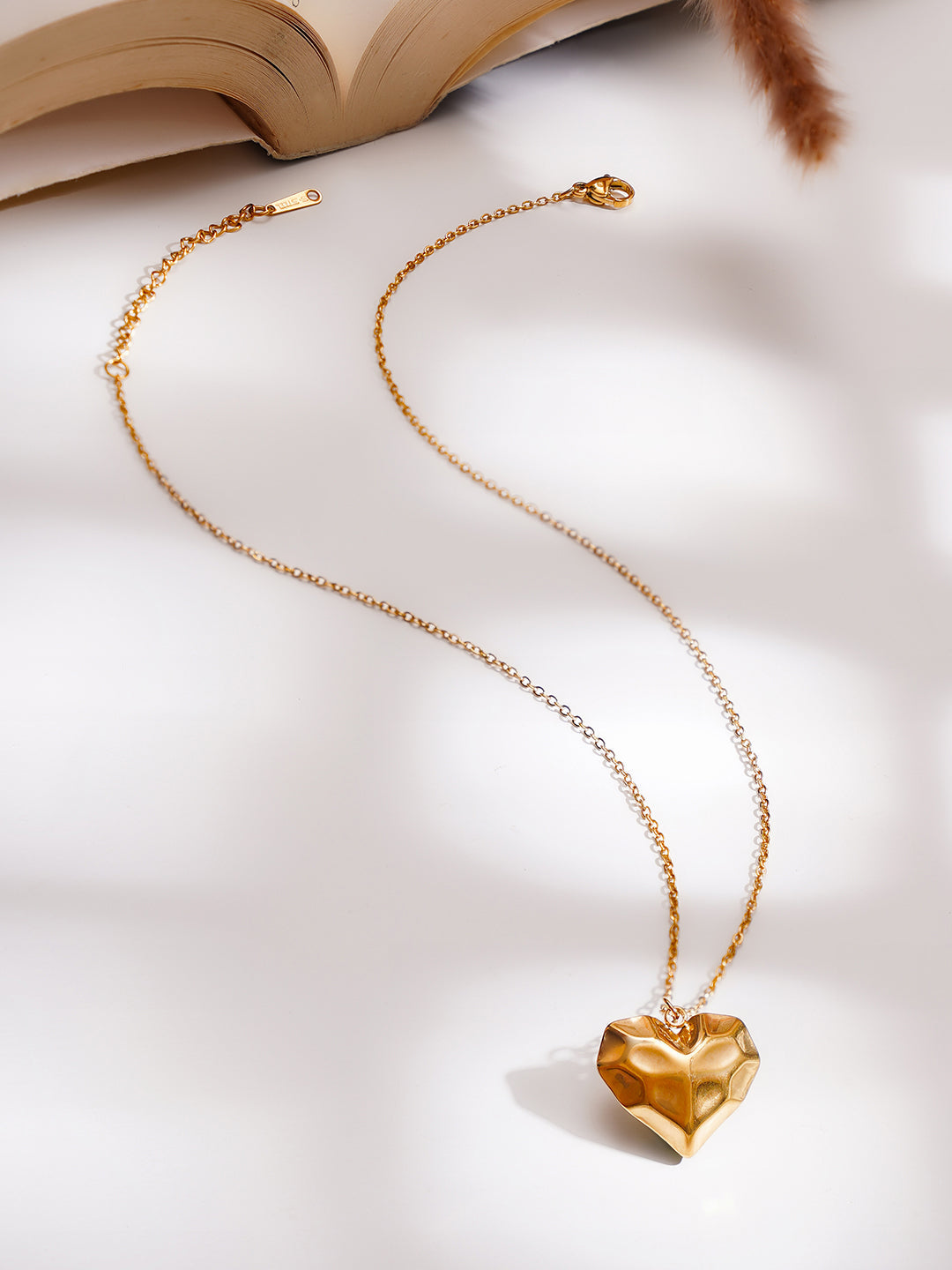 Demi Fine 18K Gold Plated Stainless steel Hammered Heart Pendant Necklace