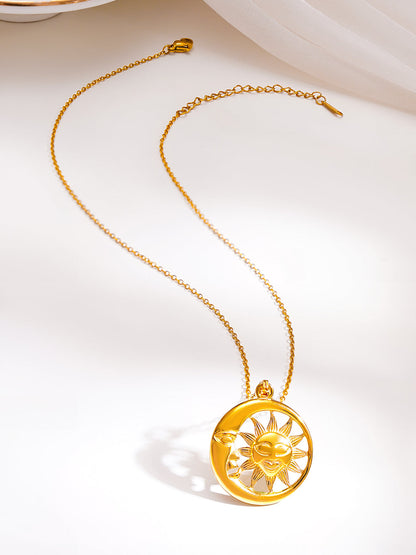 Demi Fine 18K Gold Plated Stainless Steel Sun Moon Pendant Necklace