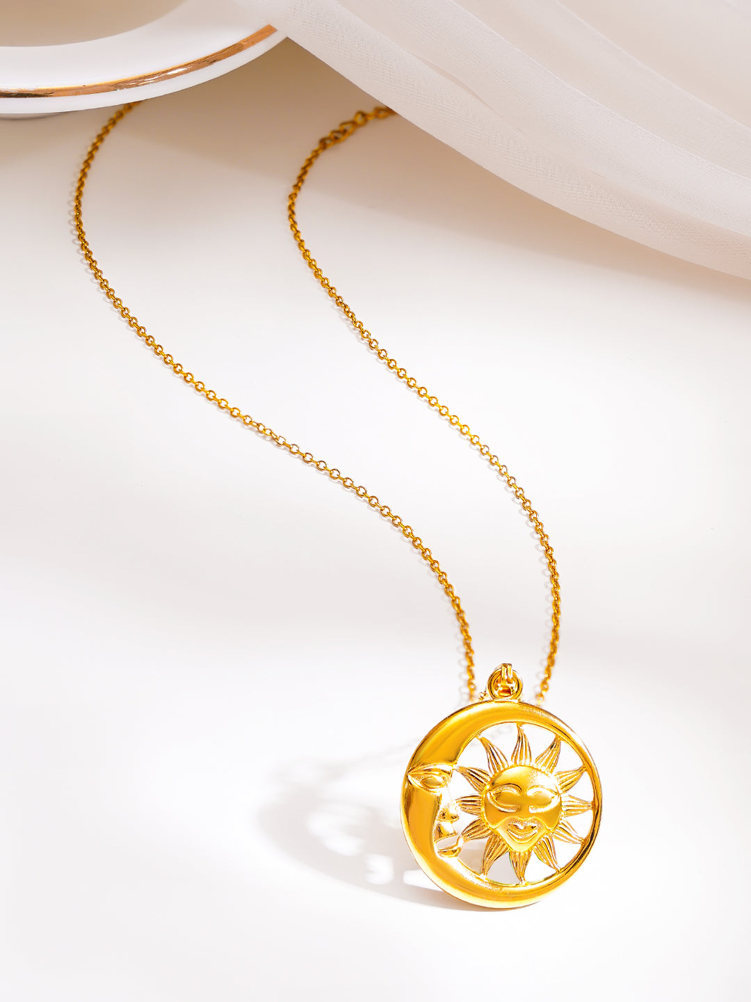 Demi Fine 18K Gold Plated Stainless Steel Sun Moon Pendant Necklace