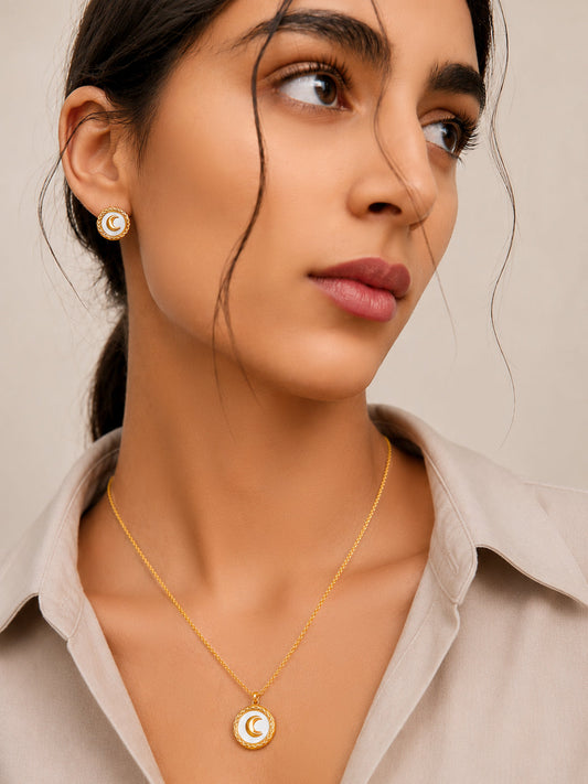 Demi Fine 18k Gold Plated Stainless Steel Moon Motif Pendant Set