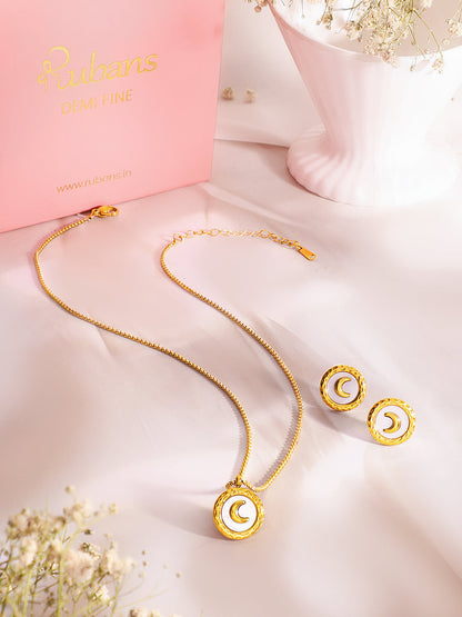 Demi Fine 18k Gold Plated Stainless Steel Moon Motif Pendant Set