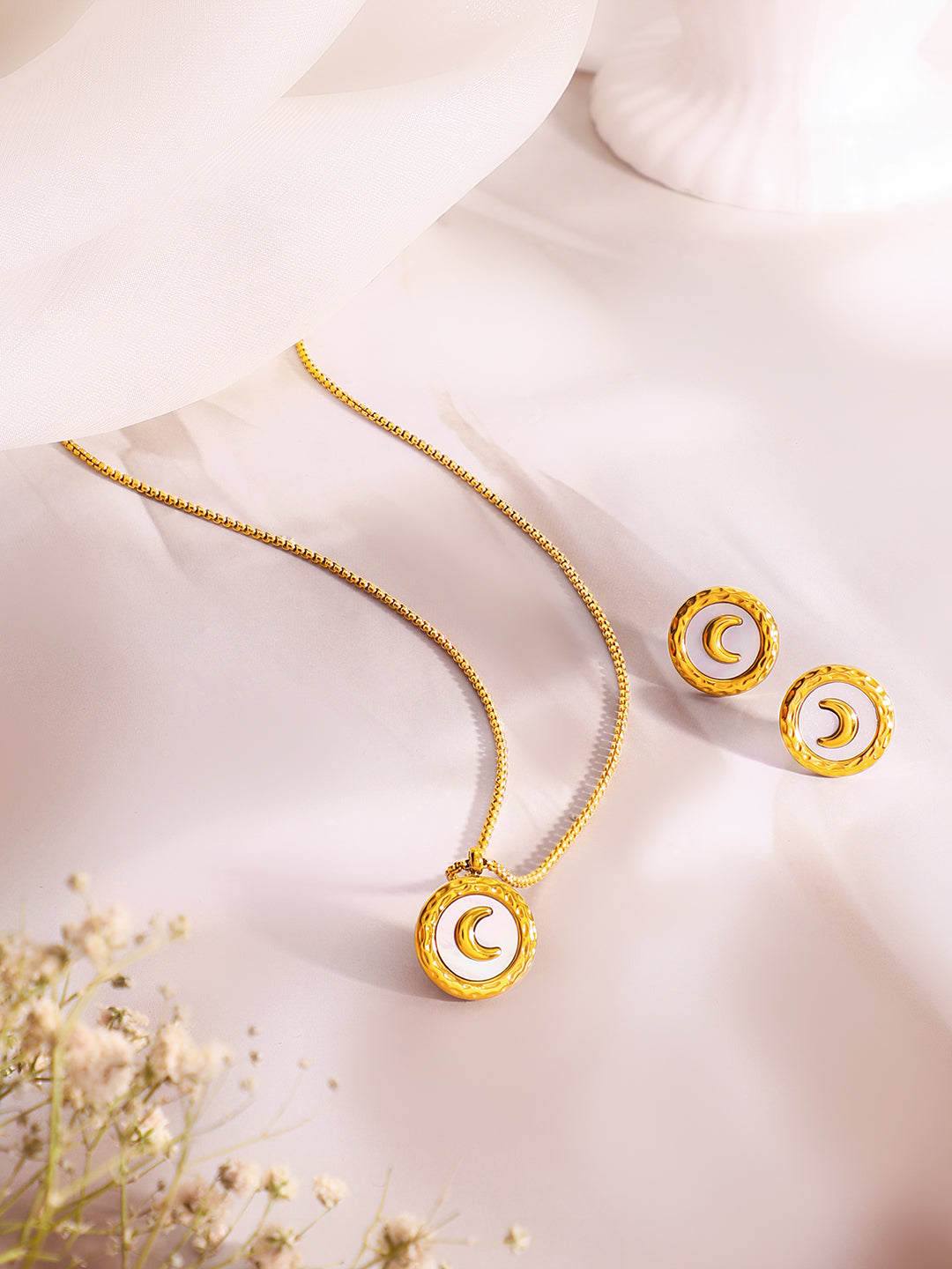 Demi Fine 18k Gold Plated Stainless Steel Moon Motif Pendant Set