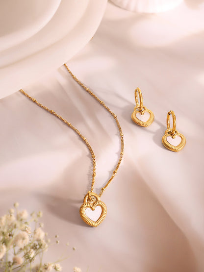Demi Fine 18k Gold Plated Stainless Steel Reversible Black Heart Pendant Necklace Set