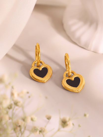 Demi Fine 18k Gold Plated Stainless Steel Reversible Black Heart Pendant Necklace Set