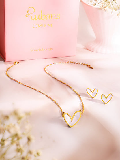 Demi Fine 18k Gold Plated Stainless Steel White Heart Pendant Set