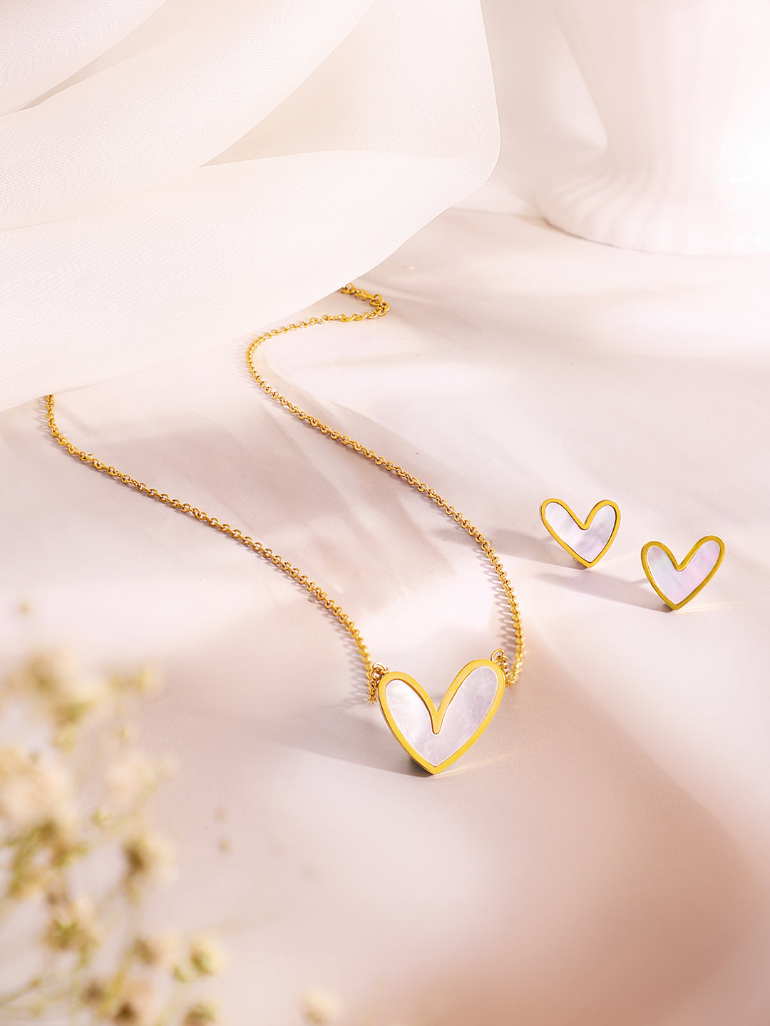 Demi Fine 18k Gold Plated Stainless Steel White Heart Pendant Set