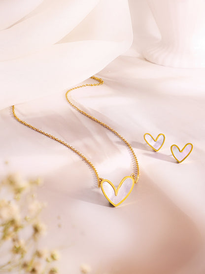 Demi Fine 18k Gold Plated Stainless Steel White Heart Pendant Set