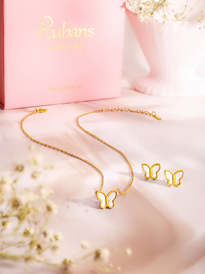 Demi Fine 18k Gold Plated Stainless Steel Butterfly Pendant Set