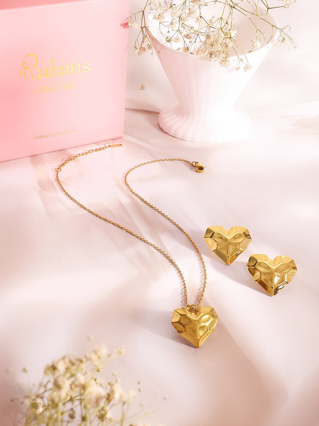 Demi Fine 18k Gold Plated Stainless Steel Textured Heart Pendant Set