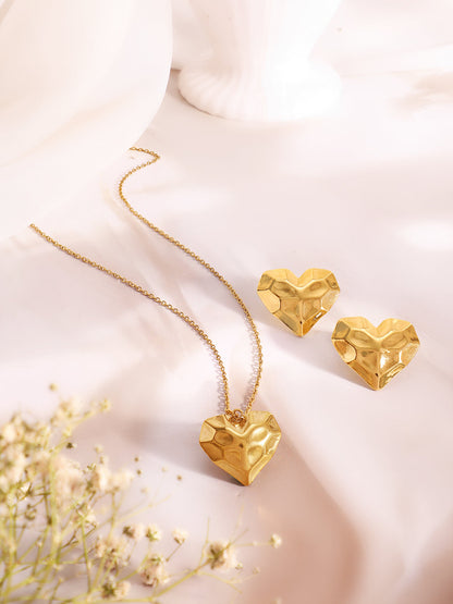 Demi Fine 18k Gold Plated Stainless Steel Textured Heart Pendant Set