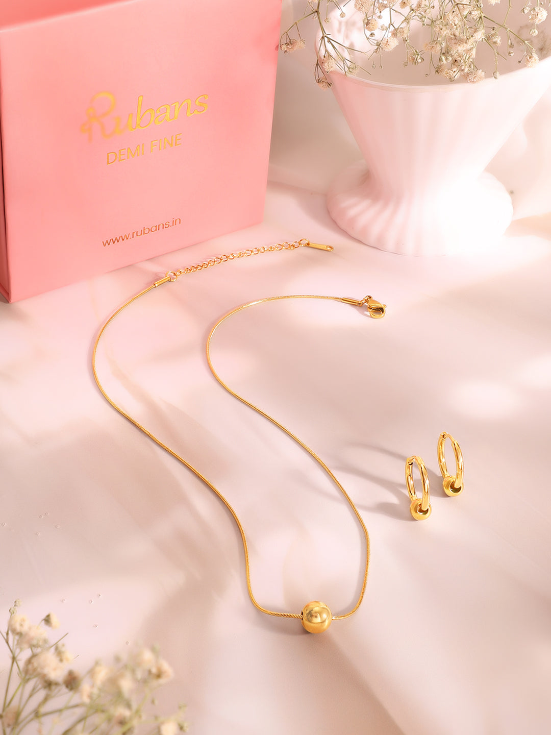 Demi Fine 18k Gold Plated Stainless Steel Ball Pendant  Set