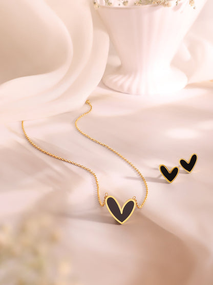 Demi Fine 18K Gold Plated Stainless Steel Black Heart Pendant Set