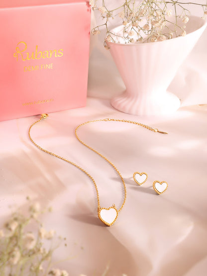 Demi Fine 18K Gold Plated Stainless Steel White Heart Pendant Set