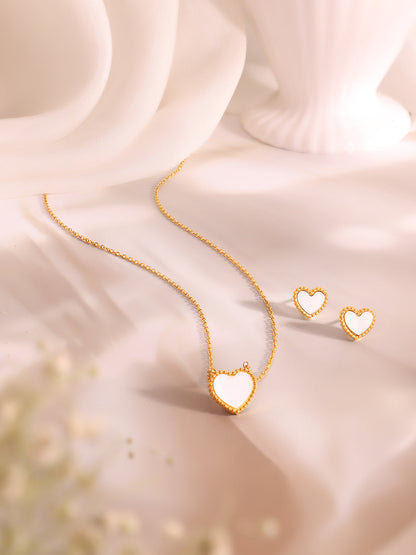 Demi Fine 18K Gold Plated Stainless Steel White Heart Pendant Set