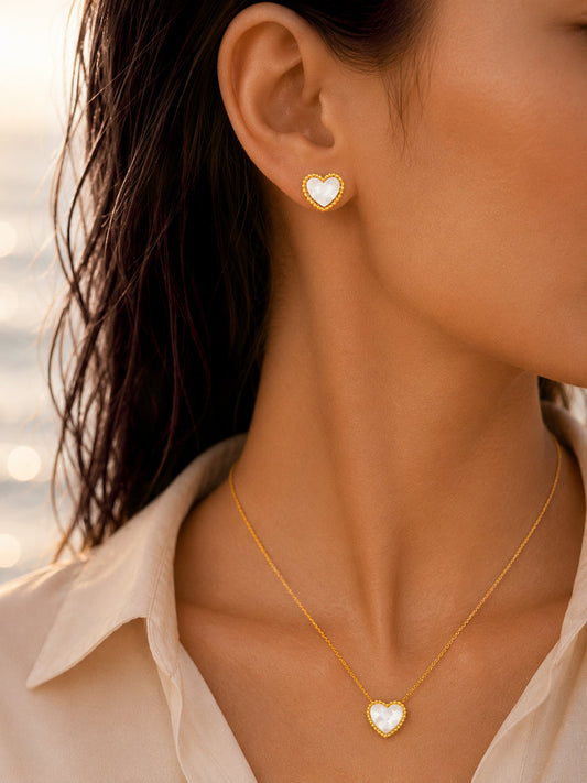 Demi Fine 18K Gold Plated Stainless Steel White Heart Pendant Set