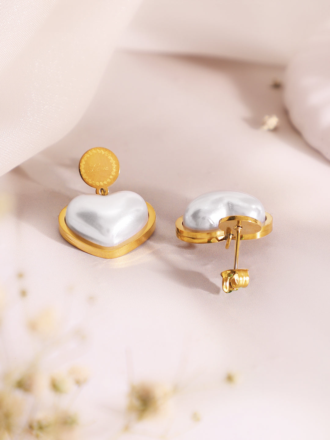 Demi Fine 18K Gold Plated Stainless Steel Pearl Heart Pendant Necklace Set