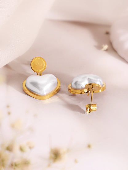 Demi Fine 18K Gold Plated Stainless Steel Pearl Heart Pendant Necklace Set