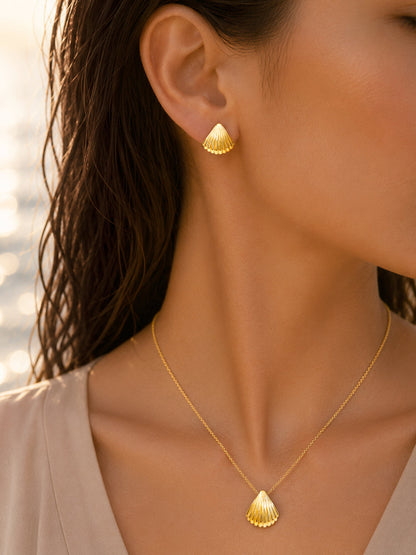 Demi Fine 18K Gold Plated Stainless Steel Shell Drop Pendant Set