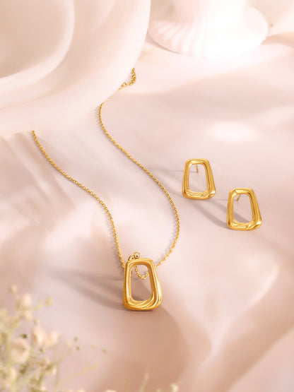 Demi Fine 18k Gold Plated Stainless Steel Hollow Design Pendant Set